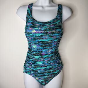 Speedo Swim Bathing Suit Women's 8 Blue Teal Purple Vacation Beach‎ Lake Sporty